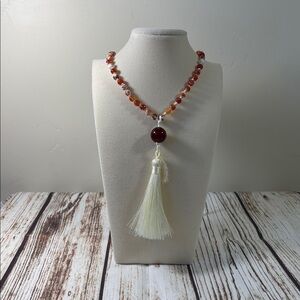 Red Fire Agate Gemstone Bead Handmade Beaded Mala Necklace